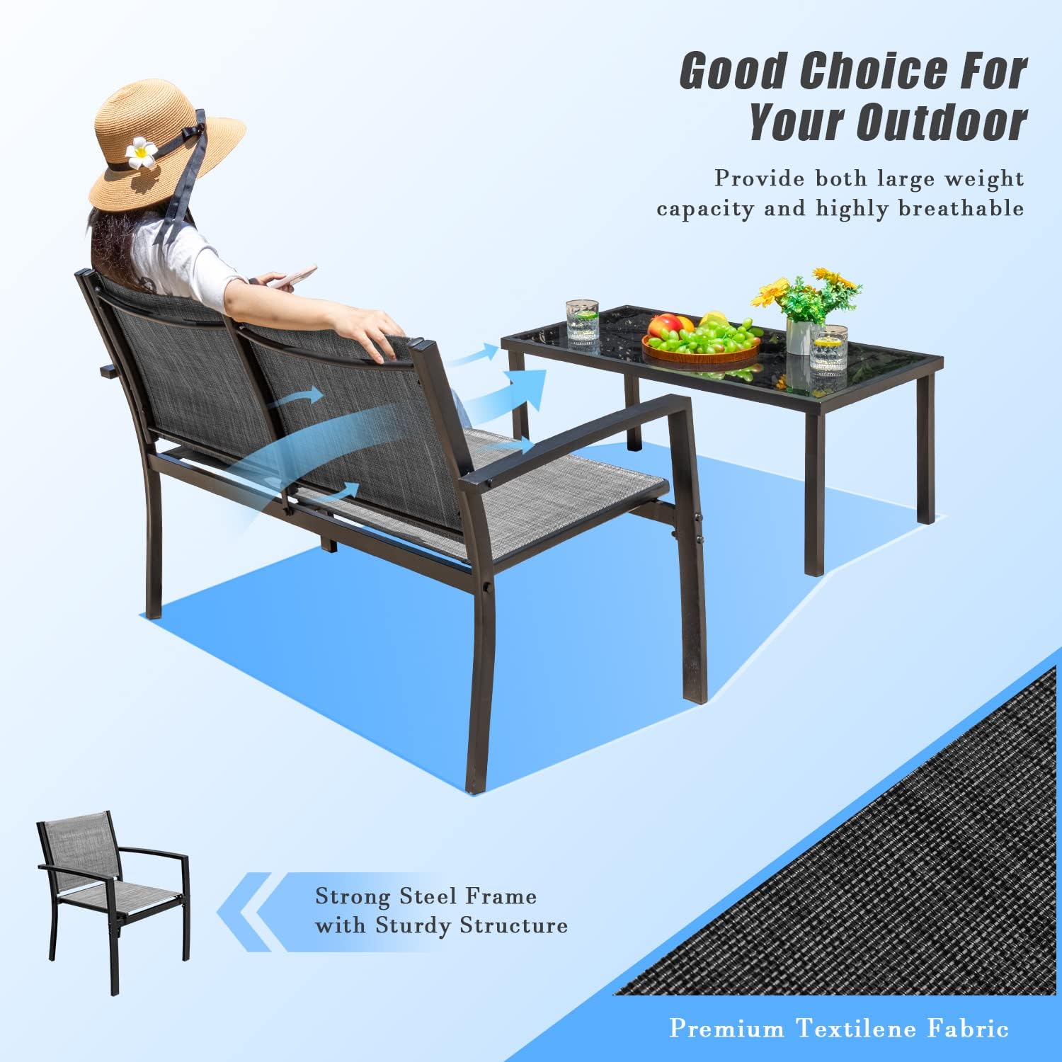 Devoko 4 Pieces Patio Furniture Set Outdoor Garden Patio Conversation Sets Poolside Lawn Chairs with Glass Coffee Table Porch Furniture (Black) - Grand Goldman