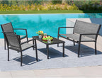 Devoko 4 Pieces Patio Furniture Set Outdoor Garden Patio Conversation Sets Poolside Lawn Chairs with Glass Coffee Table Porch Furniture (Black) - Grand Goldman