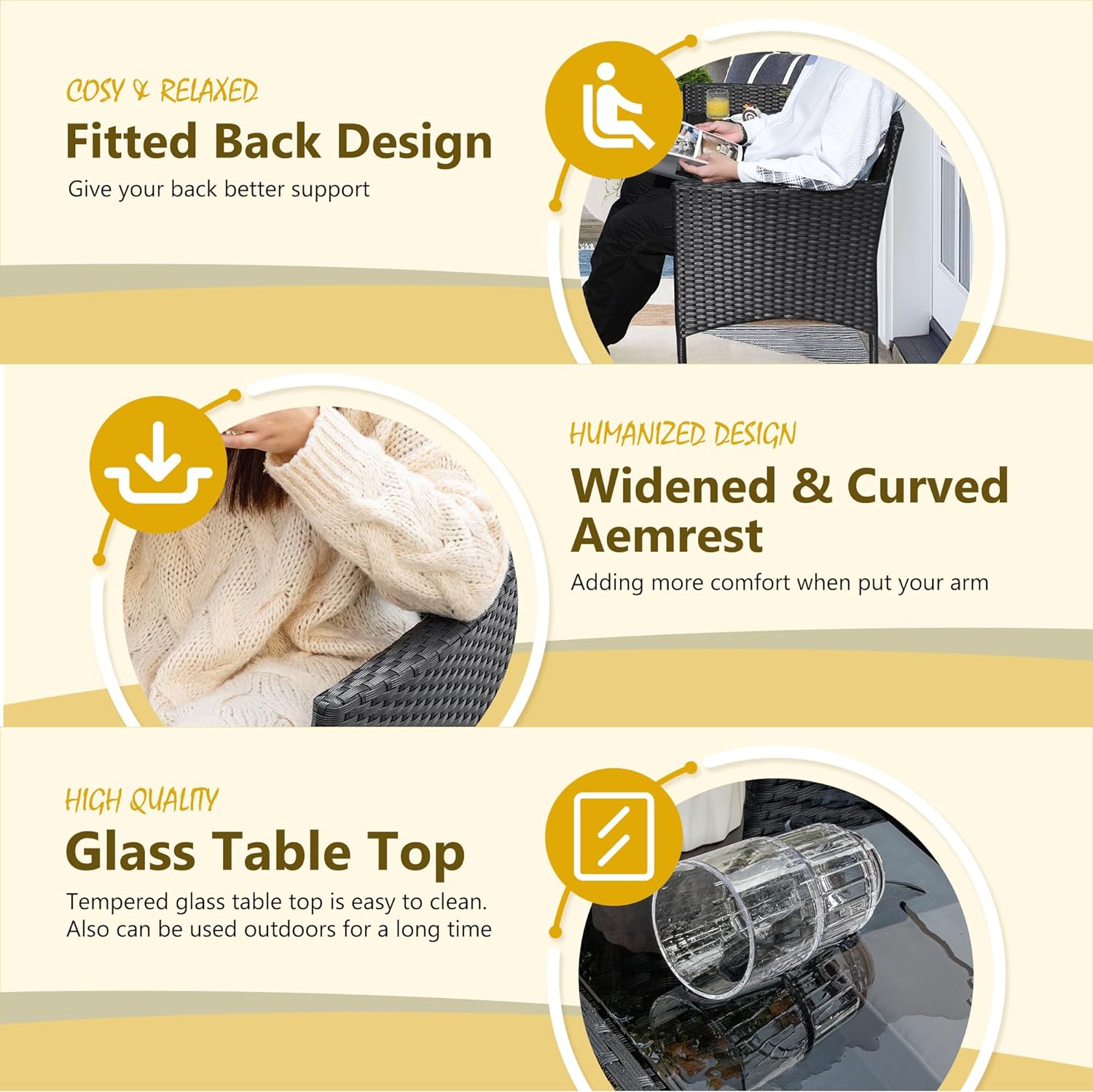 Devoko Outdoor Patio Loveseat Modern Rattan 2-Seat Patio Conversation Set with Cushions & Built-in Coffee Table Porch Furniture for Garden Lawn Backyard (Beige) - Grand Goldman