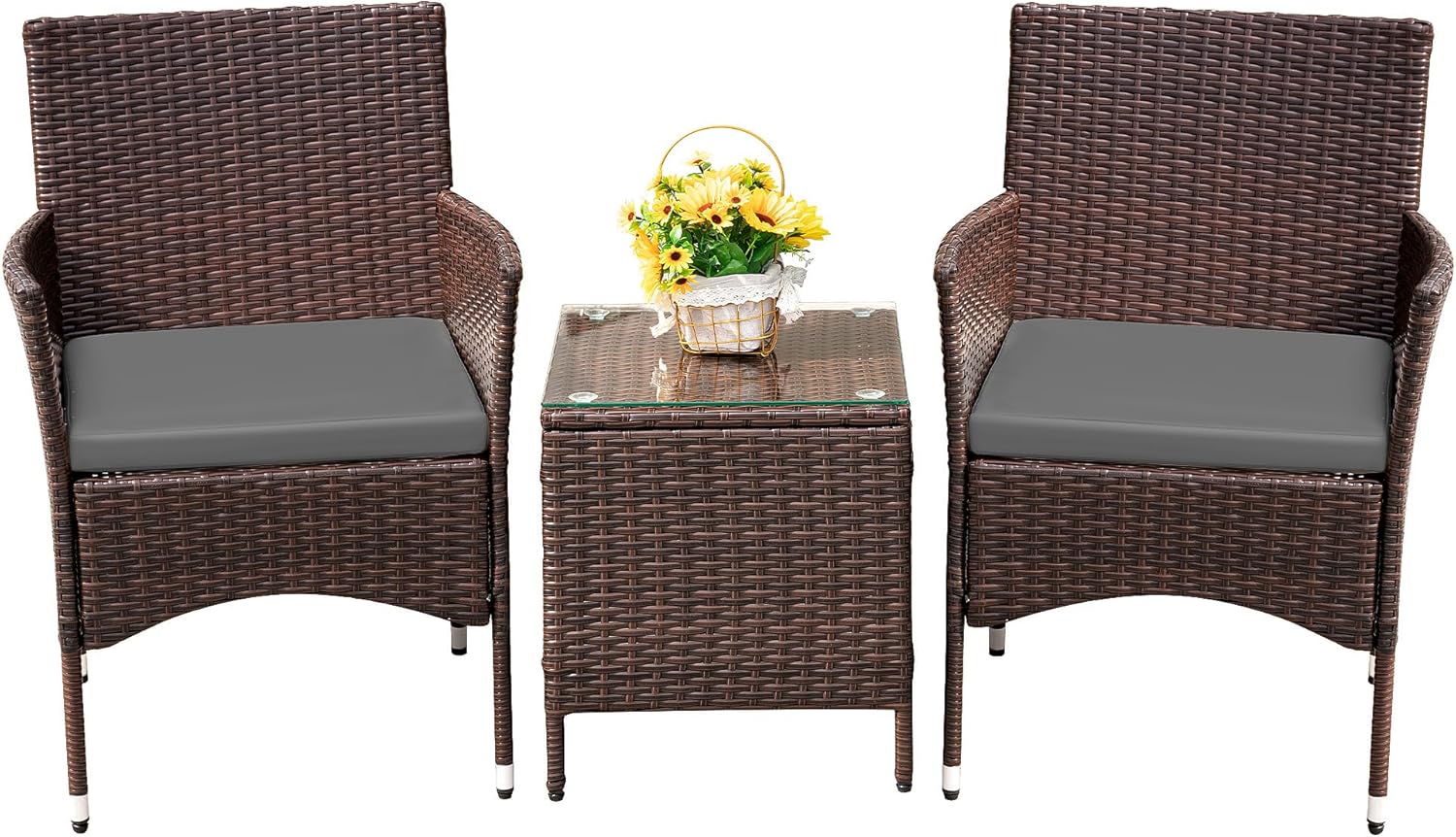 Devoko Patio Porch Furniture Sets 3 Pieces PE Rattan Wicker Chairs with Table Outdoor Garden Furniture Sets (Brown/Beige) - Grand Goldman