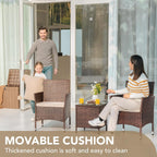 Devoko Patio Porch Furniture Sets 3 Pieces PE Rattan Wicker Chairs with Table Outdoor Garden Furniture Sets (Brown/Beige) - Grand Goldman