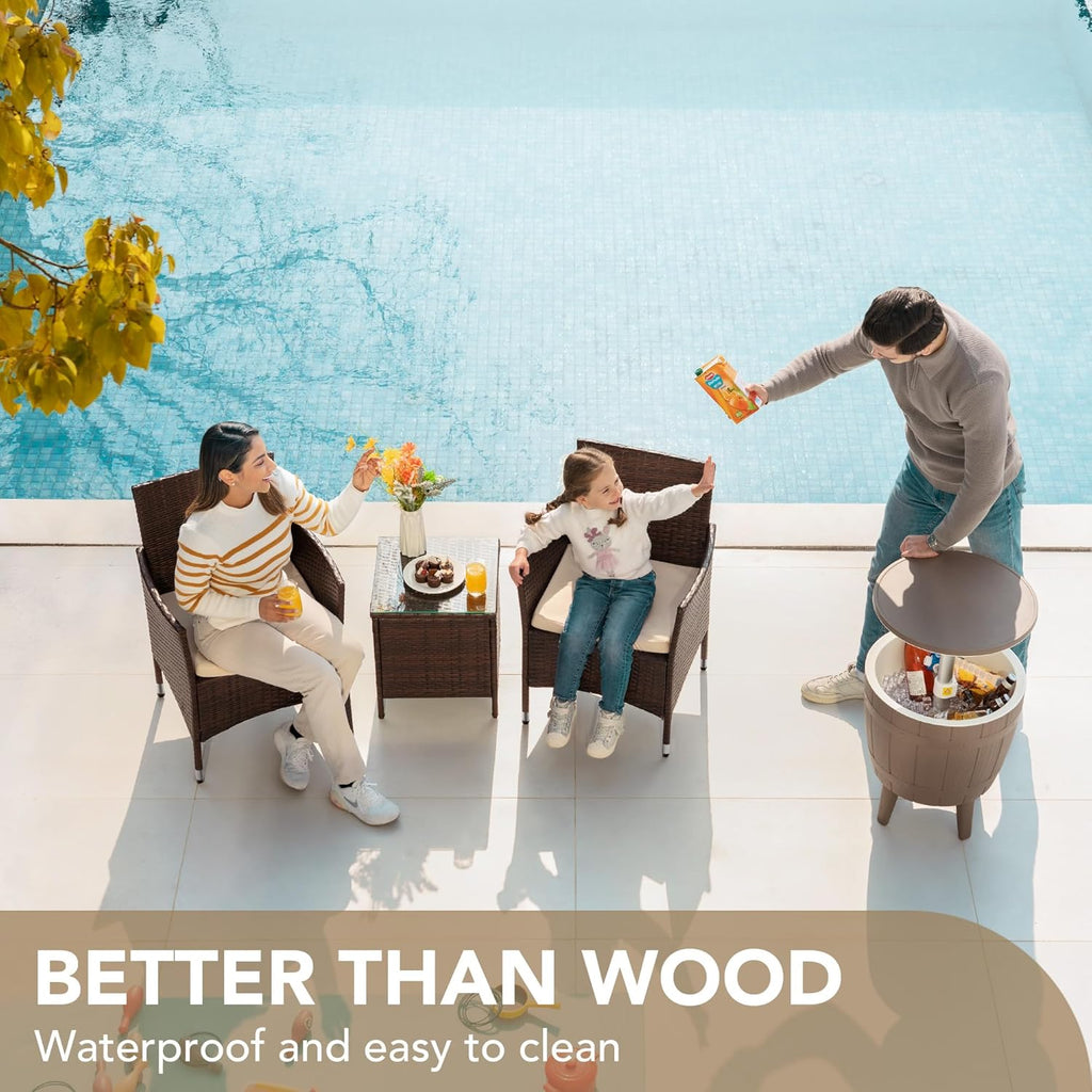 Devoko Patio Porch Furniture Sets 3 Pieces PE Rattan Wicker Chairs with Table Outdoor Garden Furniture Sets (Brown/Beige) - Grand Goldman