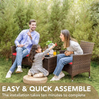 Devoko Patio Porch Furniture Sets 3 Pieces PE Rattan Wicker Chairs with Table Outdoor Garden Furniture Sets (Brown/Beige) - Grand Goldman