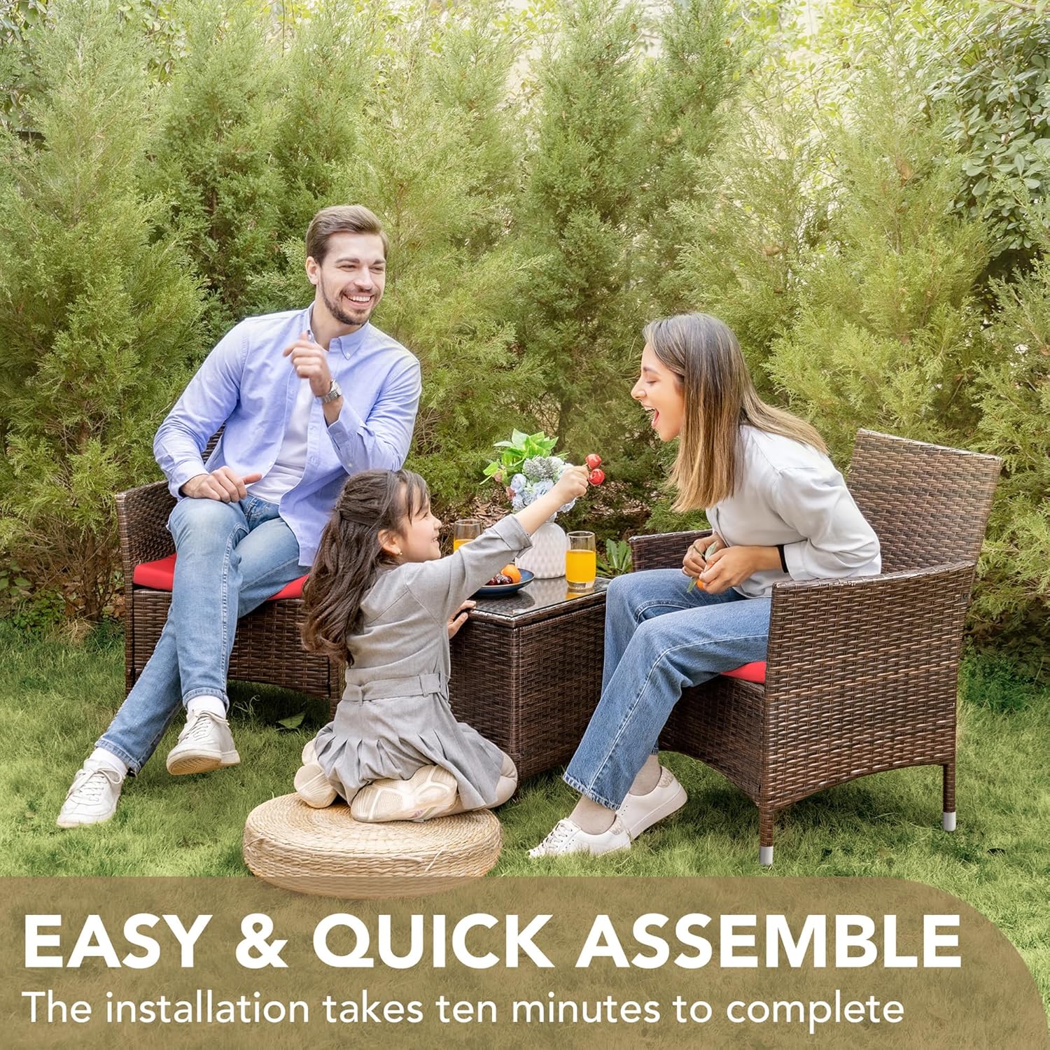 Devoko Patio Porch Furniture Sets 3 Pieces PE Rattan Wicker Chairs with Table Outdoor Garden Furniture Sets (Brown/Beige) - Grand Goldman