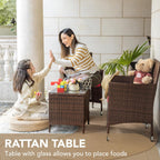 Devoko Patio Porch Furniture Sets 3 Pieces PE Rattan Wicker Chairs with Table Outdoor Garden Furniture Sets (Brown/Beige) - Grand Goldman