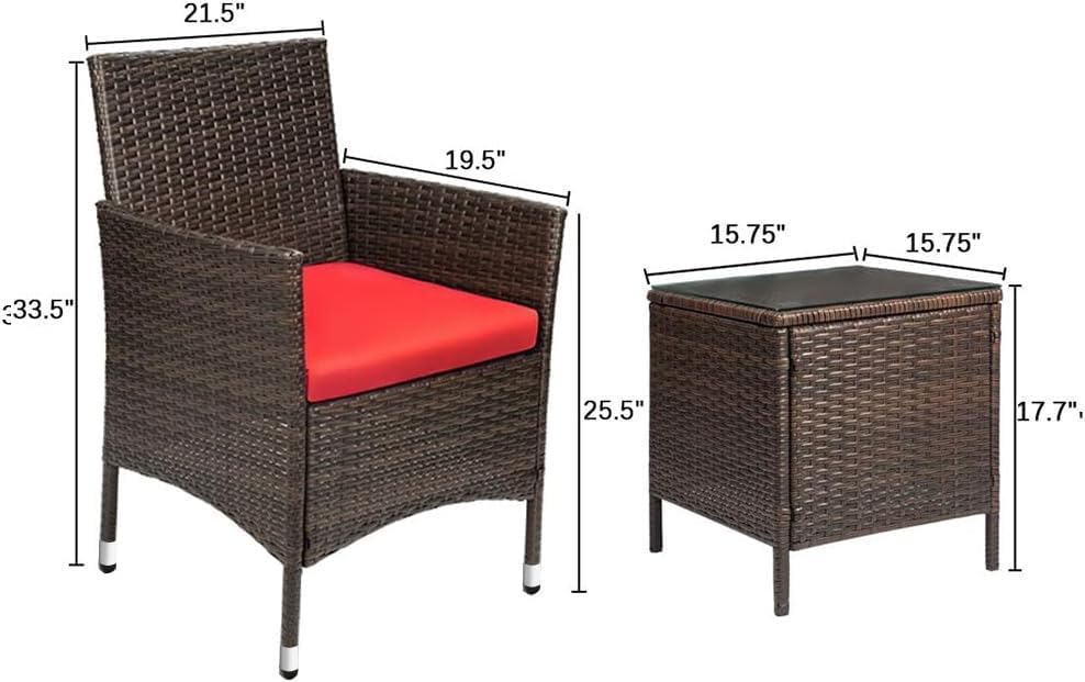 Devoko Patio Porch Furniture Sets 3 Pieces PE Rattan Wicker Chairs with Table Outdoor Garden Furniture Sets (Brown/Beige) - Grand Goldman