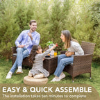 Devoko Patio Porch Furniture Sets 3 Pieces PE Rattan Wicker Chairs with Table Outdoor Garden Furniture Sets (Brown/Beige) - Grand Goldman