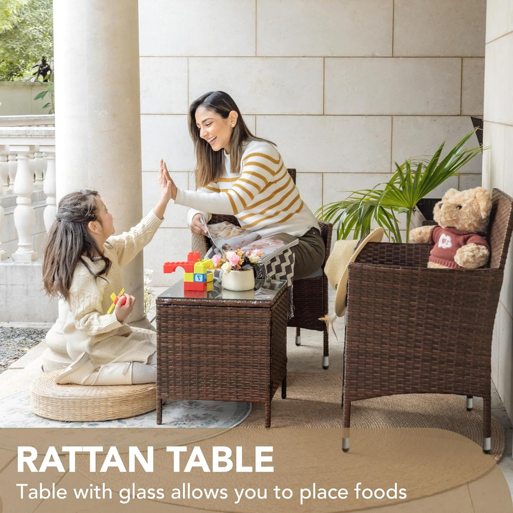 Devoko Patio Porch Furniture Sets 3 Pieces PE Rattan Wicker Chairs with Table Outdoor Garden Furniture Sets (Brown/Beige) - Grand Goldman