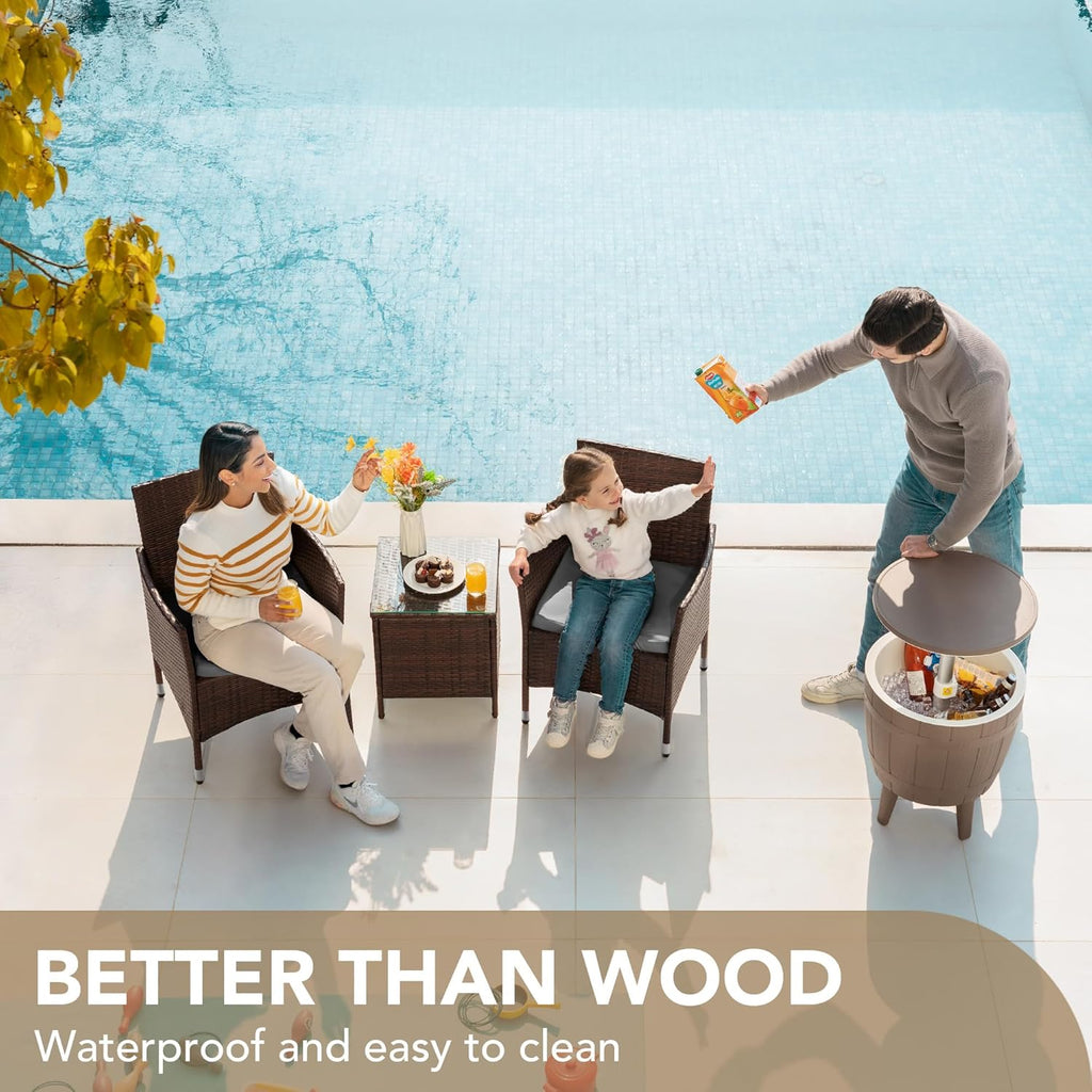 Devoko Patio Porch Furniture Sets 3 Pieces PE Rattan Wicker Chairs with Table Outdoor Garden Furniture Sets (Brown/Beige) - Grand Goldman