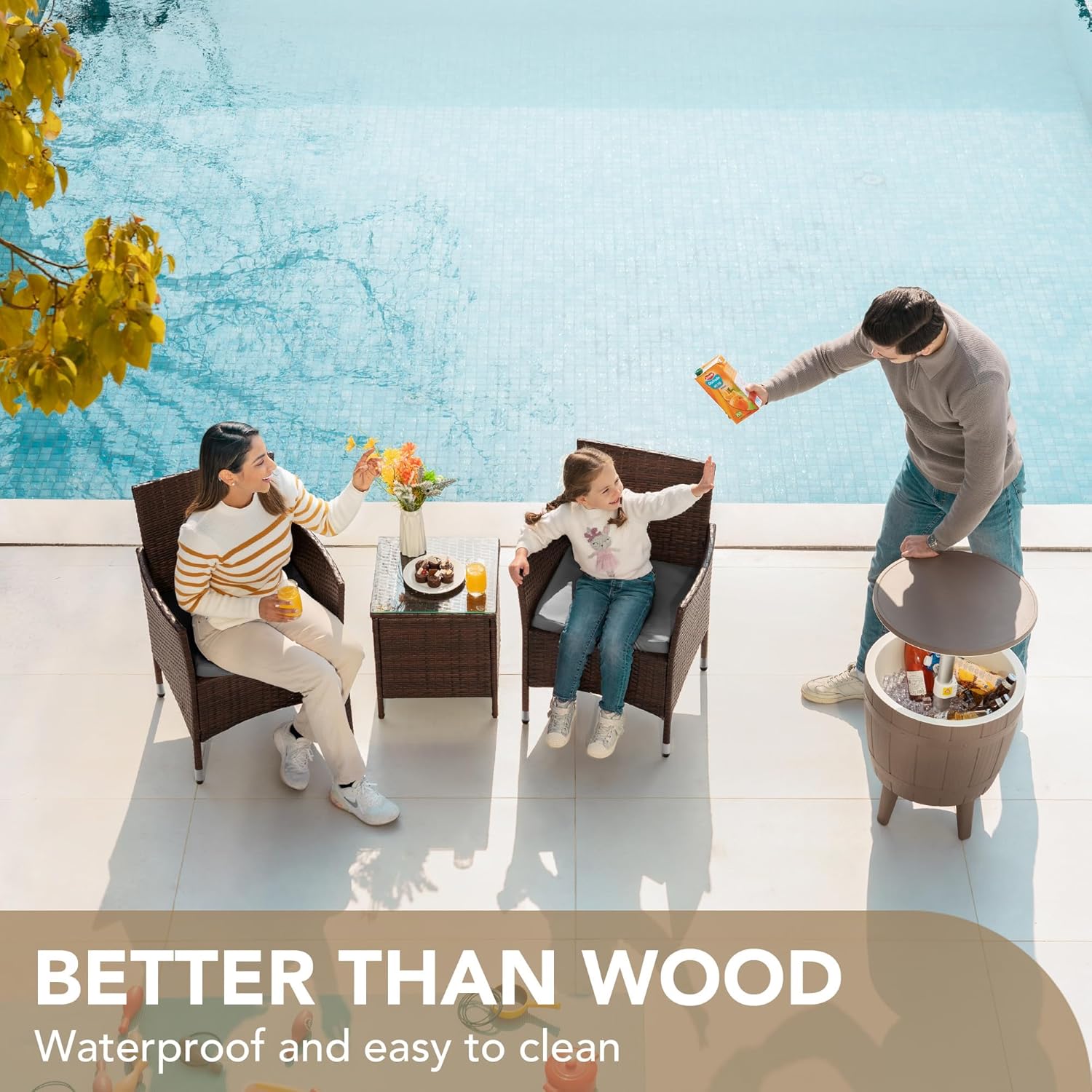 Devoko Patio Porch Furniture Sets 3 Pieces PE Rattan Wicker Chairs with Table Outdoor Garden Furniture Sets (Brown/Beige) - Grand Goldman