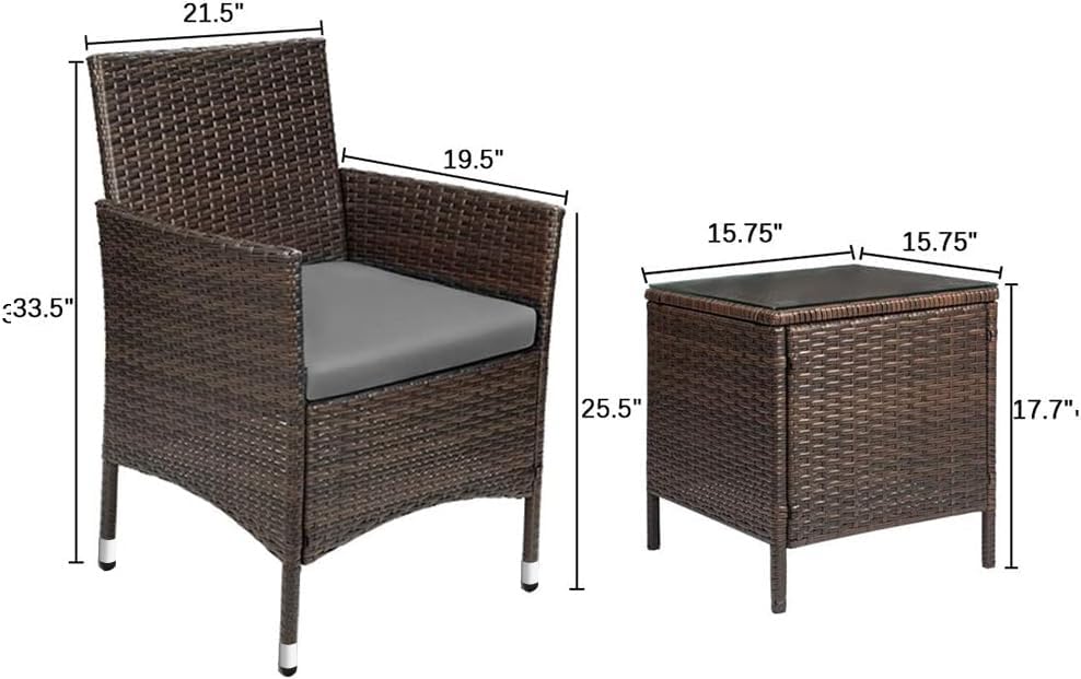 Devoko Patio Porch Furniture Sets 3 Pieces PE Rattan Wicker Chairs with Table Outdoor Garden Furniture Sets (Brown/Beige) - Grand Goldman
