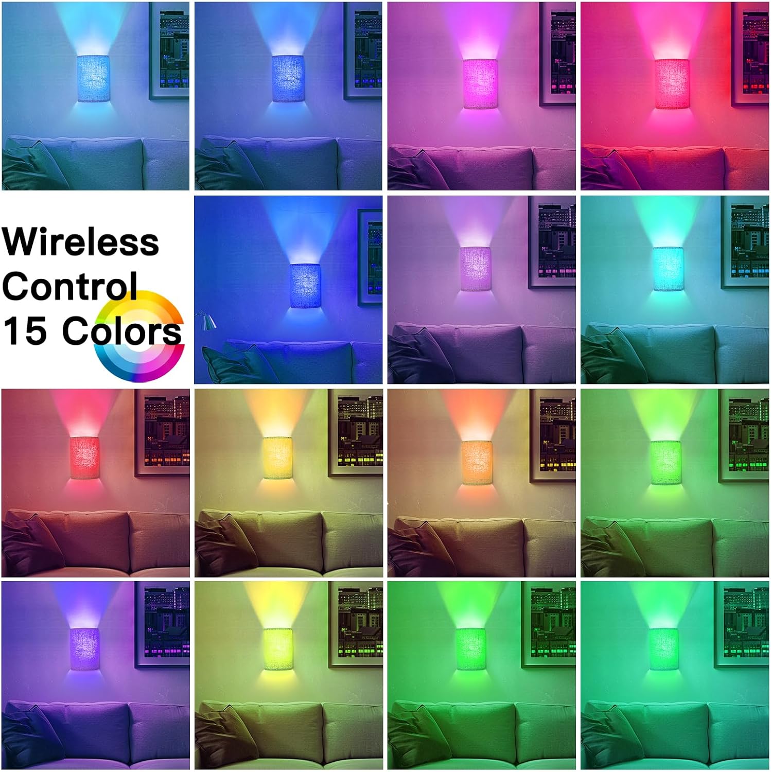 Dexnump Battery Operated Wall Sconce Set of 2, 18 RGB Colors Wireless Wall Picture Light Lamp with Remote Control for Bedroom, Adjustable Brightness, Timer - Grand Goldman