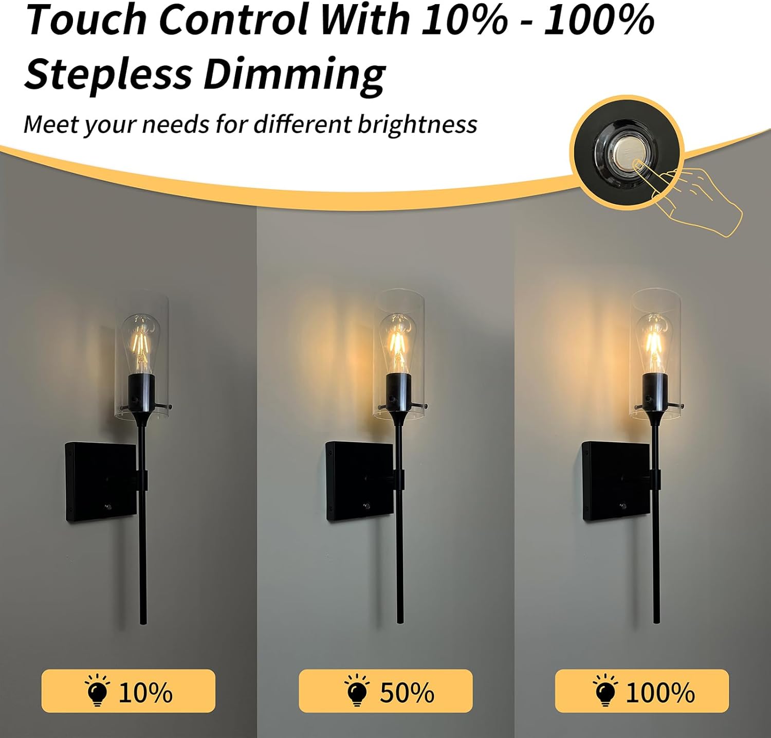 Dimmable Battery Operated Wall Sconce Set of 2, Rechargeable Wall Mount Light No Wiring, Easy Install Wireless Wall Lamp for Living Room Bedroom Hallway Farmhouse Indoor, Bulb Included - Grand Goldman