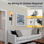 Dimmable Battery Operated Wall Sconce Set of 2, Rechargeable Wall Mount Light No Wiring, Easy Install Wireless Wall Lamp for Living Room Bedroom Hallway Farmhouse Indoor, Bulb Included - Grand Goldman