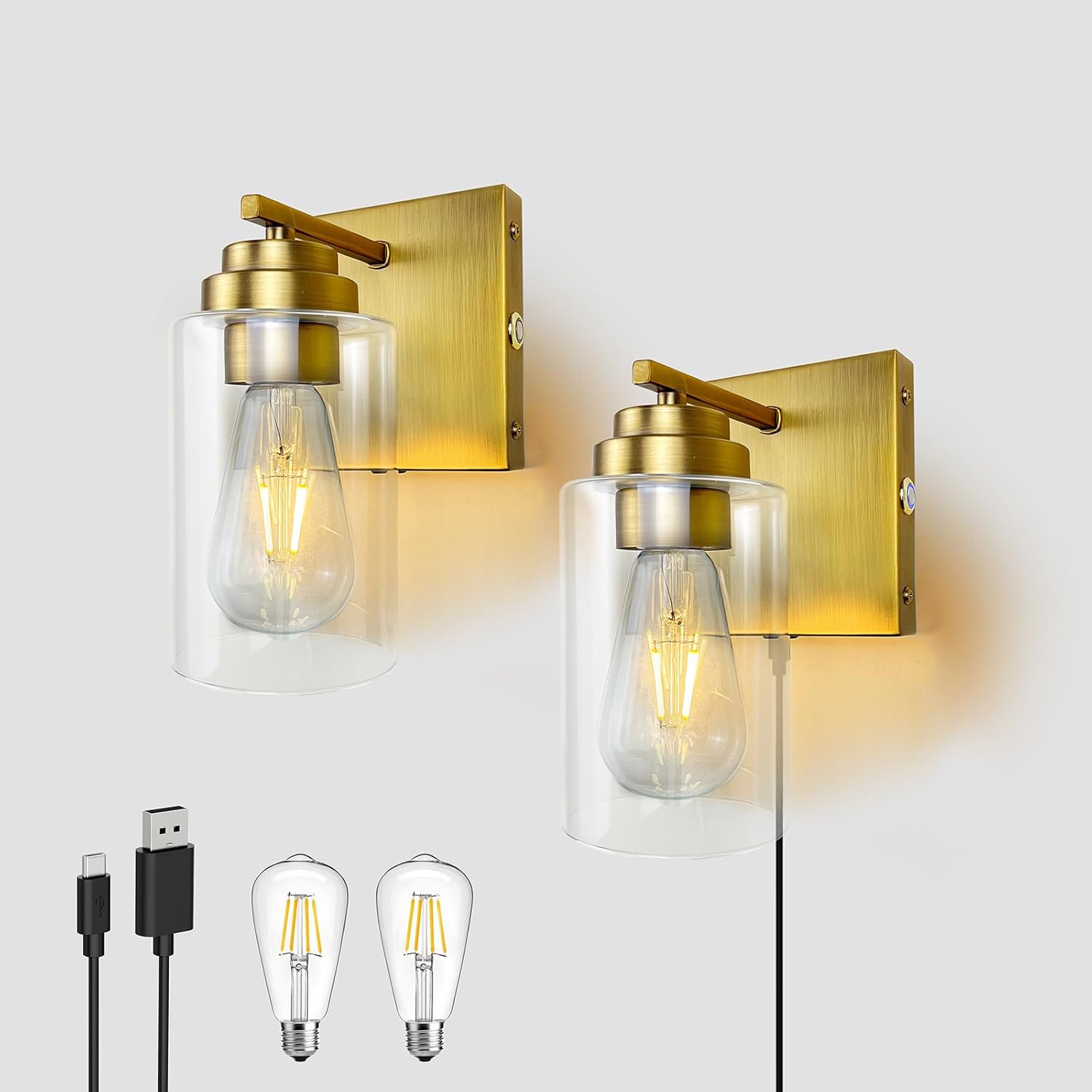 Dimmable Battery Operated Wall Sconce Set of Two, Rechargeable Wall Lamp No Wired Required, Easy Install Cordless Wall Light Fixtures for Bedroom Living Room Bathroom Hallway Farmhouse, Black - Grand Goldman