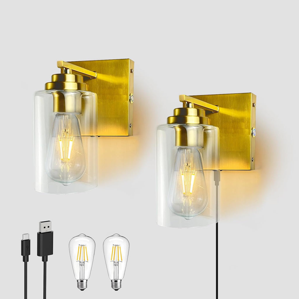 Dimmable Battery Operated Wall Sconce Set of Two, Rechargeable Wall Lamp No Wired Required, Easy Install Cordless Wall Light Fixtures for Bedroom Living Room Bathroom Hallway Farmhouse, Black - Grand Goldman