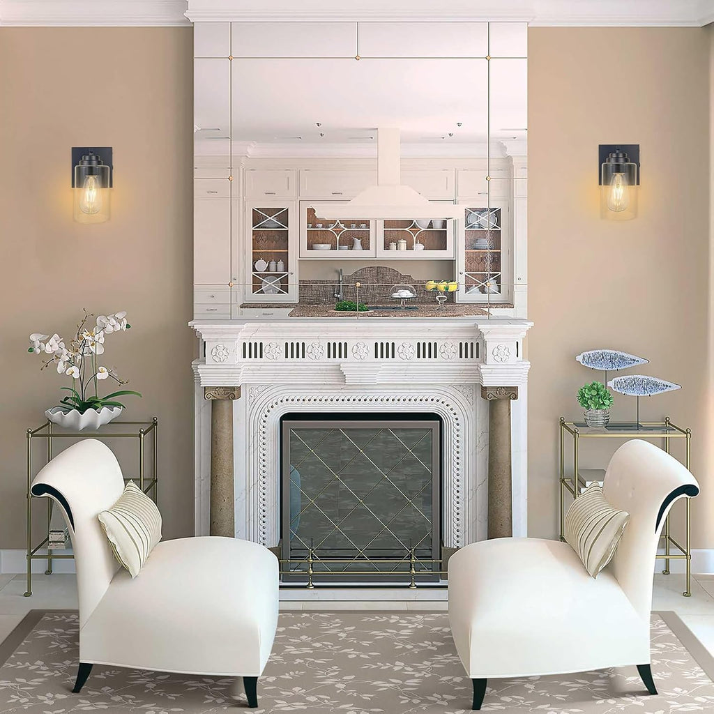 Dimmable Battery Operated Wall Sconce Set of Two, Rechargeable Wall Lamp No Wired Required, Easy Install Cordless Wall Light Fixtures for Bedroom Living Room Bathroom Hallway Farmhouse, Black - Grand Goldman