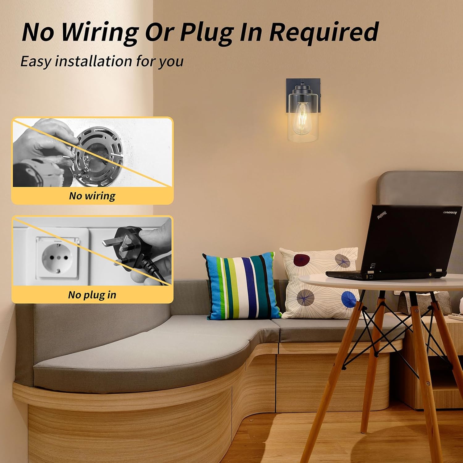 Dimmable Battery Operated Wall Sconce Set of Two, Rechargeable Wall Lamp No Wired Required, Easy Install Cordless Wall Light Fixtures for Bedroom Living Room Bathroom Hallway Farmhouse, Black - Grand Goldman