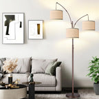 Dimmable Floor Lamp - 3 Lights Arc Floor Lamps for Living Room, 1000LM Modern Tall Standing Lamp with Beige Shades & Heavy Base, Mid Century Tree Floor Lamp for Bedroom Office, 3 LED Bulbs Included - Grand Goldman