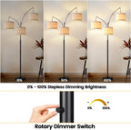 Dimmable Floor Lamp - 3 Lights Arc Floor Lamps for Living Room, 1000LM Modern Tall Standing Lamp with Beige Shades & Heavy Base, Mid Century Tree Floor Lamp for Bedroom Office, 3 LED Bulbs Included - Grand Goldman