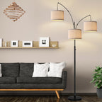 Dimmable Floor Lamp - 3 Lights Arc Floor Lamps for Living Room, 1000LM Modern Tall Standing Lamp with Beige Shades & Heavy Base, Mid Century Tree Floor Lamp for Bedroom Office, 3 LED Bulbs Included - Grand Goldman