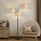 Dimmable Floor Lamp - 3 Lights Arc Floor Lamps for Living Room, 1000LM Modern Tall Standing Lamp with Beige Shades & Heavy Base, Mid Century Tree Floor Lamp for Bedroom Office, 3 LED Bulbs Included - Grand Goldman