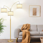 Dimmable Floor Lamp - 3 Lights Arc Floor Lamps for Living Room, 1000LM Modern Tall Standing Lamp with Beige Shades & Heavy Base, Mid Century Tree Floor Lamp for Bedroom Office, 3 LED Bulbs Included - Grand Goldman