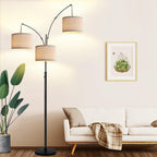 Dimmable Floor Lamp - 3 Lights Arc Floor Lamps for Living Room, 1000LM Modern Tall Standing Lamp with Beige Shades & Heavy Base, Mid Century Tree Floor Lamp for Bedroom Office, 3 LED Bulbs Included - Grand Goldman
