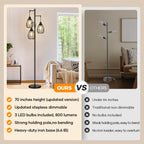 Dimmable Floor Lamp, 3 x 800LM LED Edison Bulbs Included, Farmhouse Industrial Floor Lamp Standing Tree Lamp with Elegant Teardrop Cage Tall Lamps for Living Room Bedroom Office Dining Room-Black - Grand Goldman