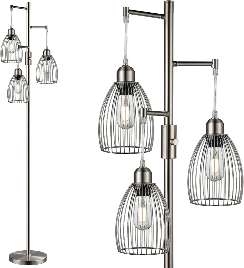 Dimmable Floor Lamp, 3 x 800LM LED Edison Bulbs Included, Farmhouse Industrial Floor Lamp Standing Tree Lamp with Elegant Teardrop Cage Tall Lamps for Living Room Bedroom Office Dining Room-Black - Grand Goldman