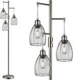 Dimmable Floor Lamp, 3 x 800LM LED Edison Bulbs Included, Farmhouse Industrial Floor Lamp Standing Tree Lamp with Elegant Teardrop Cage Tall Lamps for Living Room Bedroom Office Dining Room-Black - Grand Goldman