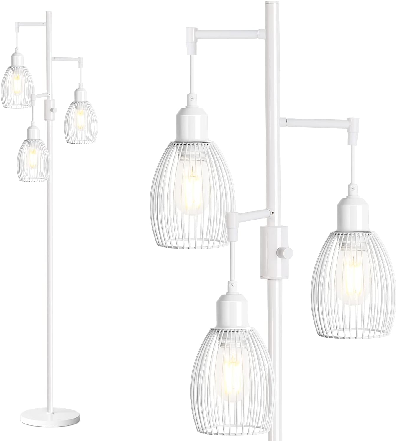 Dimmable Floor Lamp, 3 x 800LM LED Edison Bulbs Included, Farmhouse Industrial Floor Lamp Standing Tree Lamp with Elegant Teardrop Cage Tall Lamps for Living Room Bedroom Office Dining Room-Black - Grand Goldman