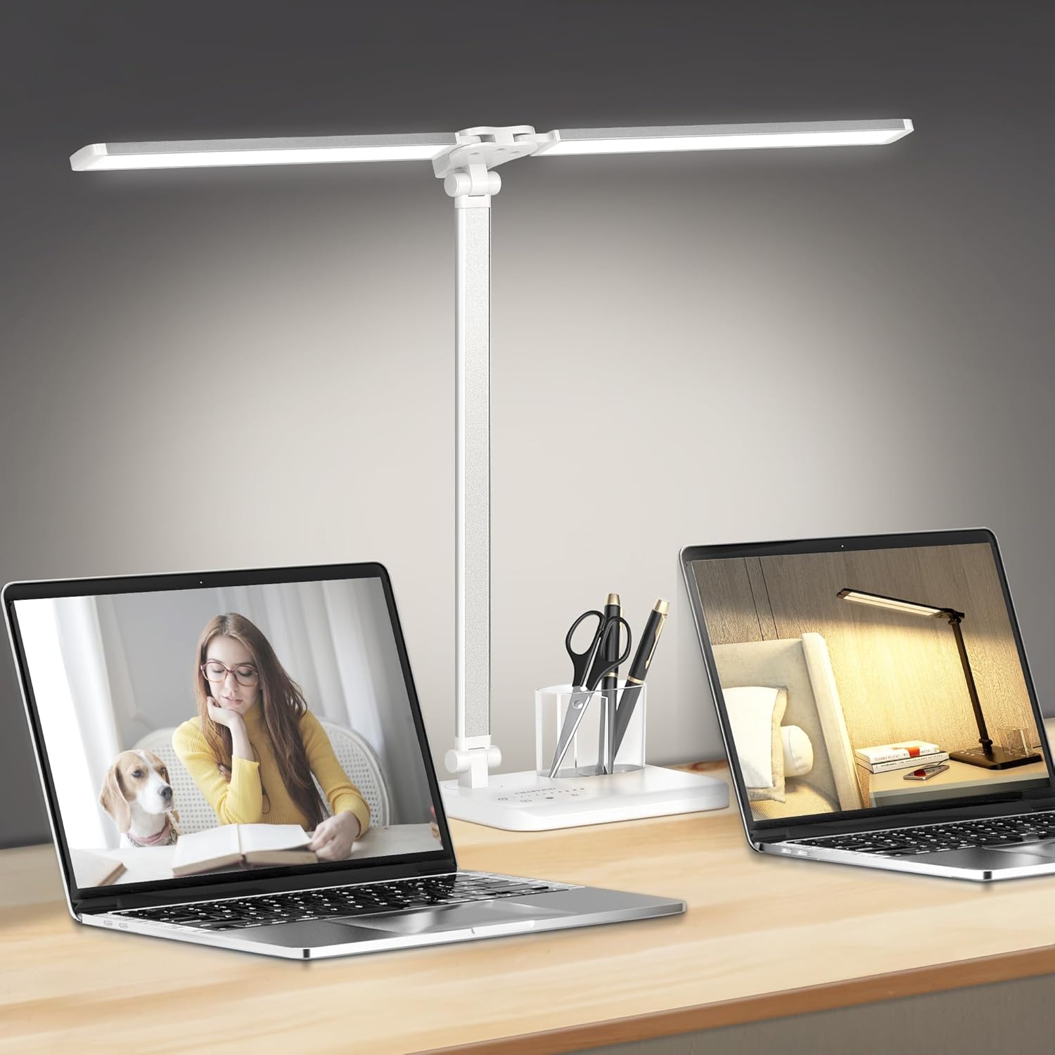 Dimmable LED Desk Lamp with USB Charging Port, 50 Lighting Modes Dual Swing Arm Architect Table Lamp Light Desk Lamp for Home Office Dorm Piano Nail - Grand Goldman