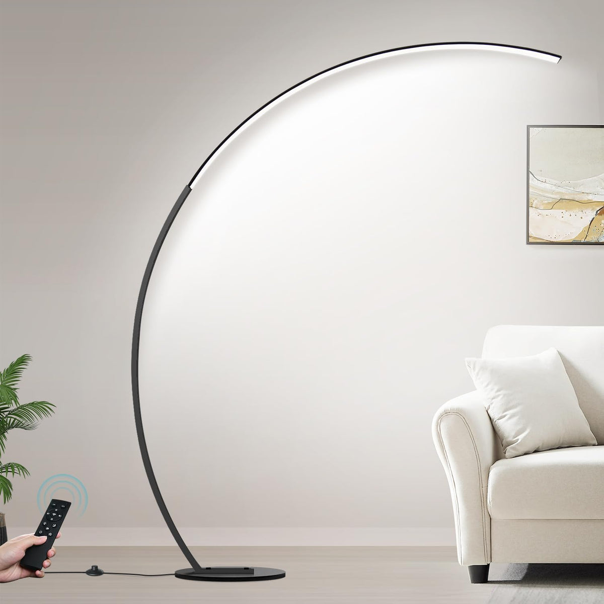 Dimmable LED Floor Lamp with 3 Color Temperatures, Ultra Bright 2000LM Arc Floor Lamps for Living Room, Modern Standing Tall Lamp with Remote Control Reading Floor Lamp for Bedroom Office Classroom - Grand Goldman