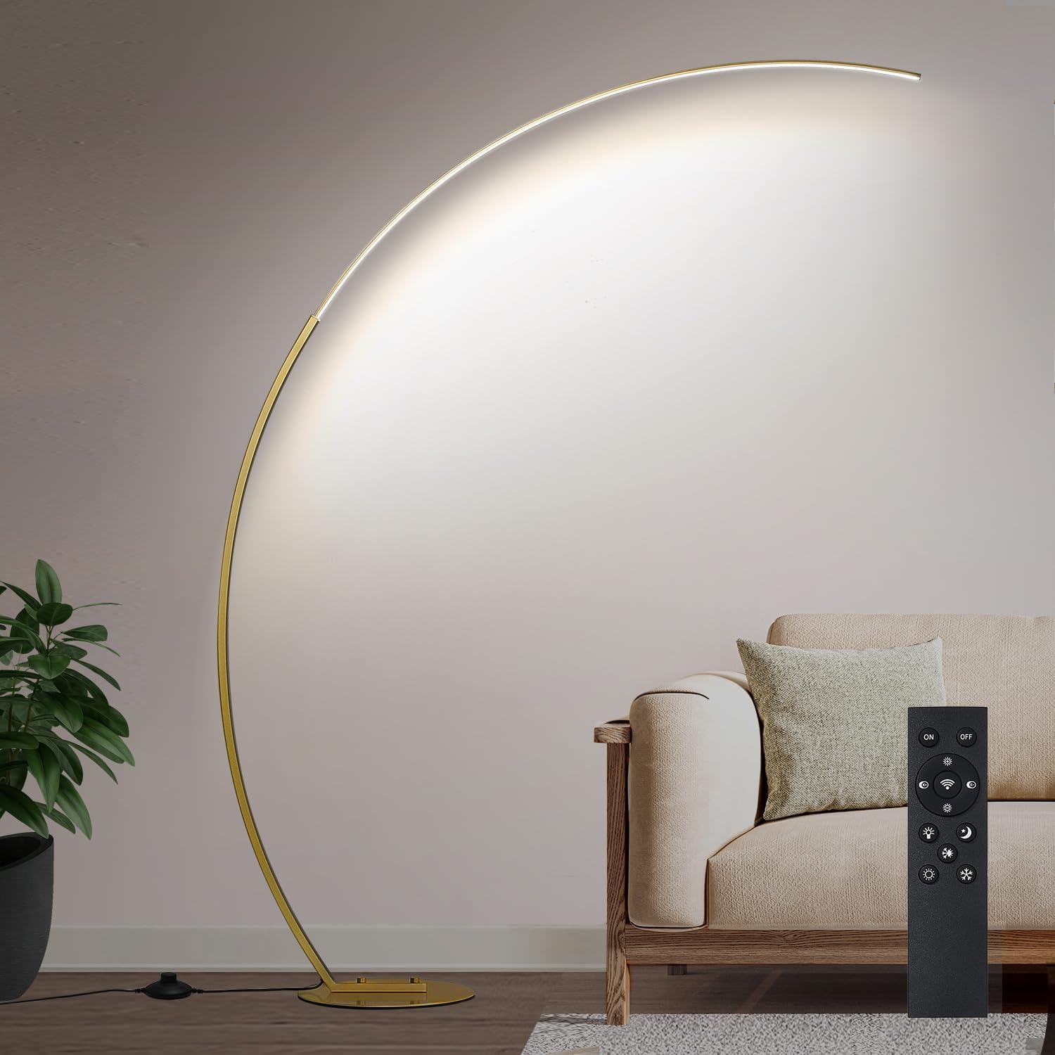 Dimmable LED Floor Lamp with 3 Color Temperatures, Ultra Bright 2000LM Arc Floor Lamps for Living Room, Modern Standing Tall Lamp with Remote Control Reading Floor Lamp for Bedroom Office Classroom - Grand Goldman