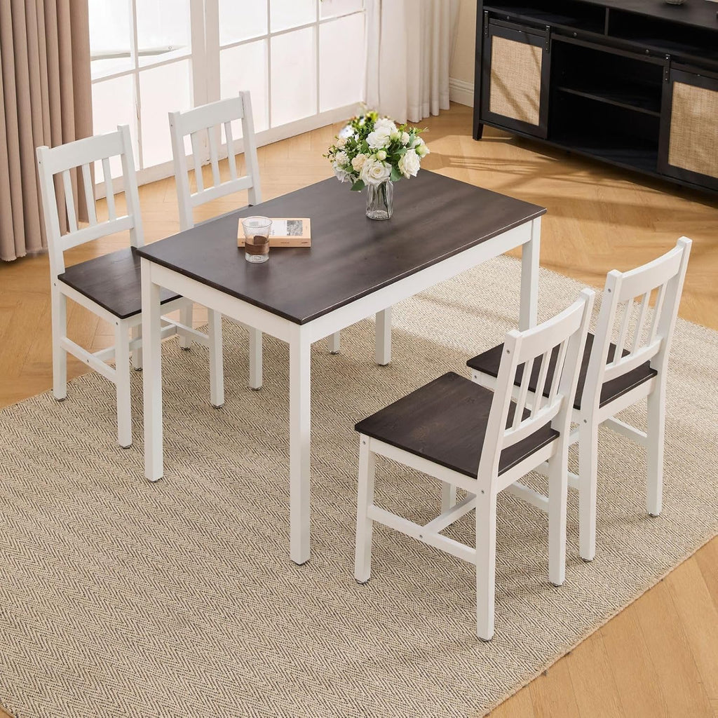 Dining Table Set for 4, 5 - Piece Kitchen Table Set 42.5 Inch Rectangular Dining Table with Chairs Solid Wood Dining Set for Kitchen/Dining Room,Home, Small Space, Apartment, Black - Grand Goldman