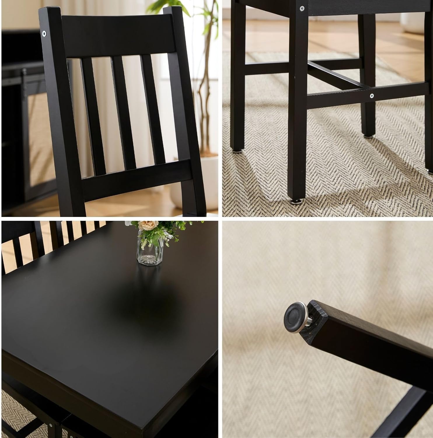 Dining Table Set for 4, 5 - Piece Kitchen Table Set 42.5 Inch Rectangular Dining Table with Chairs Solid Wood Dining Set for Kitchen/Dining Room,Home, Small Space, Apartment, Black - Grand Goldman