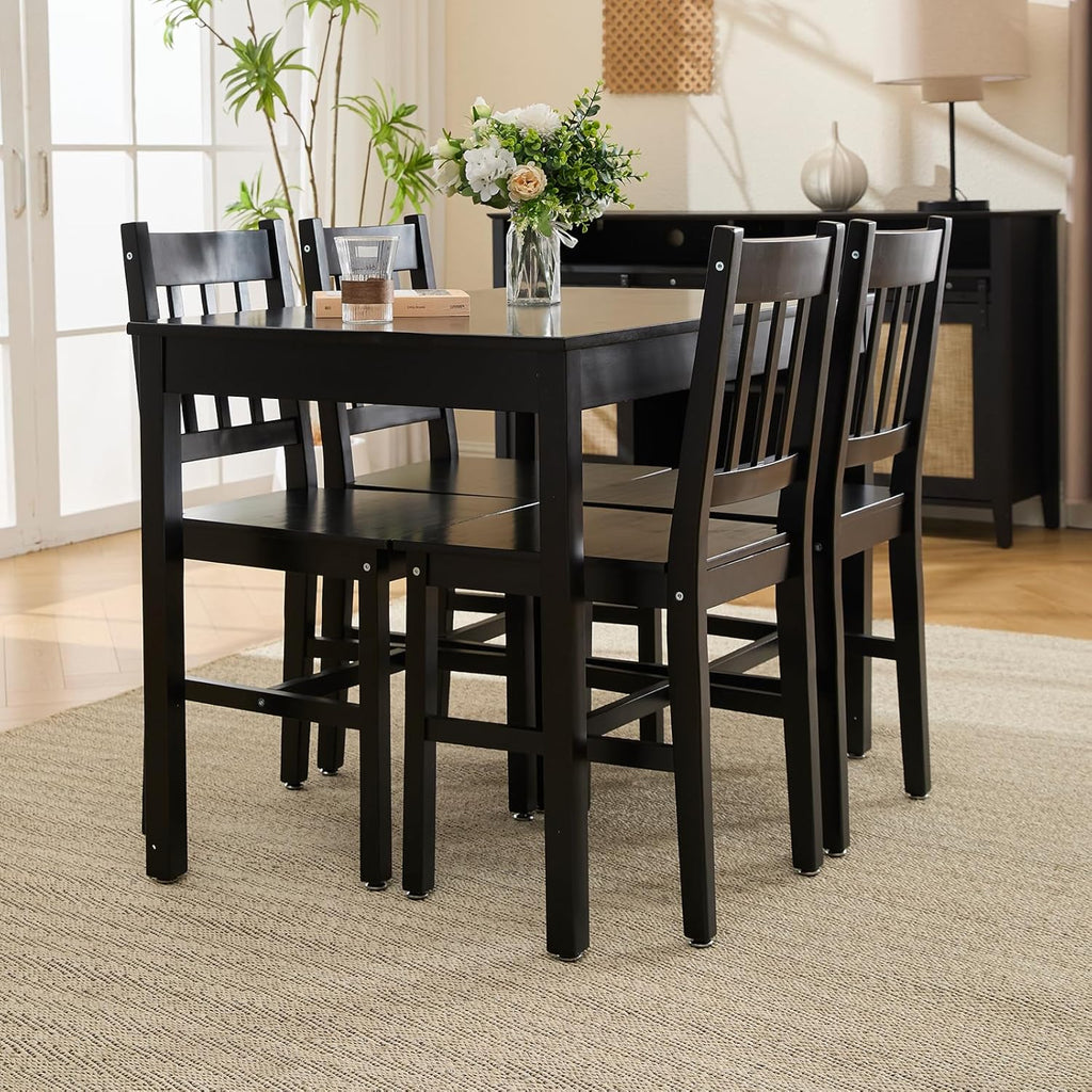 Dining Table Set for 4, 5 - Piece Kitchen Table Set 42.5 Inch Rectangular Dining Table with Chairs Solid Wood Dining Set for Kitchen/Dining Room,Home, Small Space, Apartment, Black - Grand Goldman