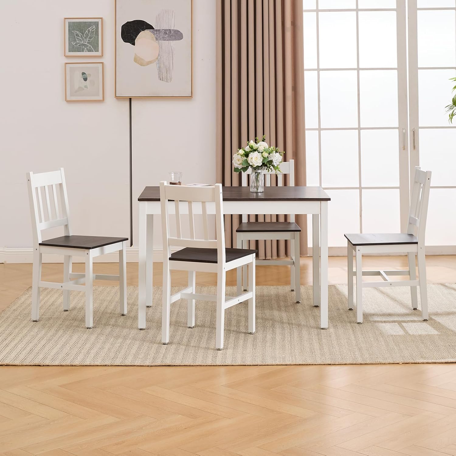 Dining Table Set for 4, 5 - Piece Kitchen Table Set 42.5 Inch Rectangular Dining Table with Chairs Solid Wood Dining Set for Kitchen/Dining Room,Home, Small Space, Apartment, Black - Grand Goldman