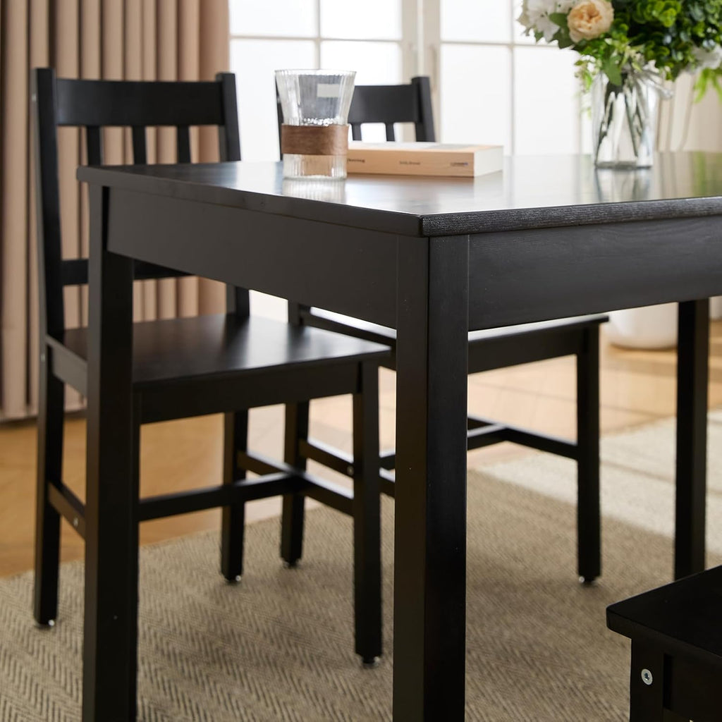 Dining Table Set for 4, 5 - Piece Kitchen Table Set 42.5 Inch Rectangular Dining Table with Chairs Solid Wood Dining Set for Kitchen/Dining Room,Home, Small Space, Apartment, Black - Grand Goldman