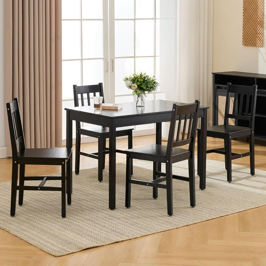 Dining Table Set for 4, 5 - Piece Kitchen Table Set 42.5 Inch Rectangular Dining Table with Chairs Solid Wood Dining Set for Kitchen/Dining Room,Home, Small Space, Apartment, Black - Grand Goldman