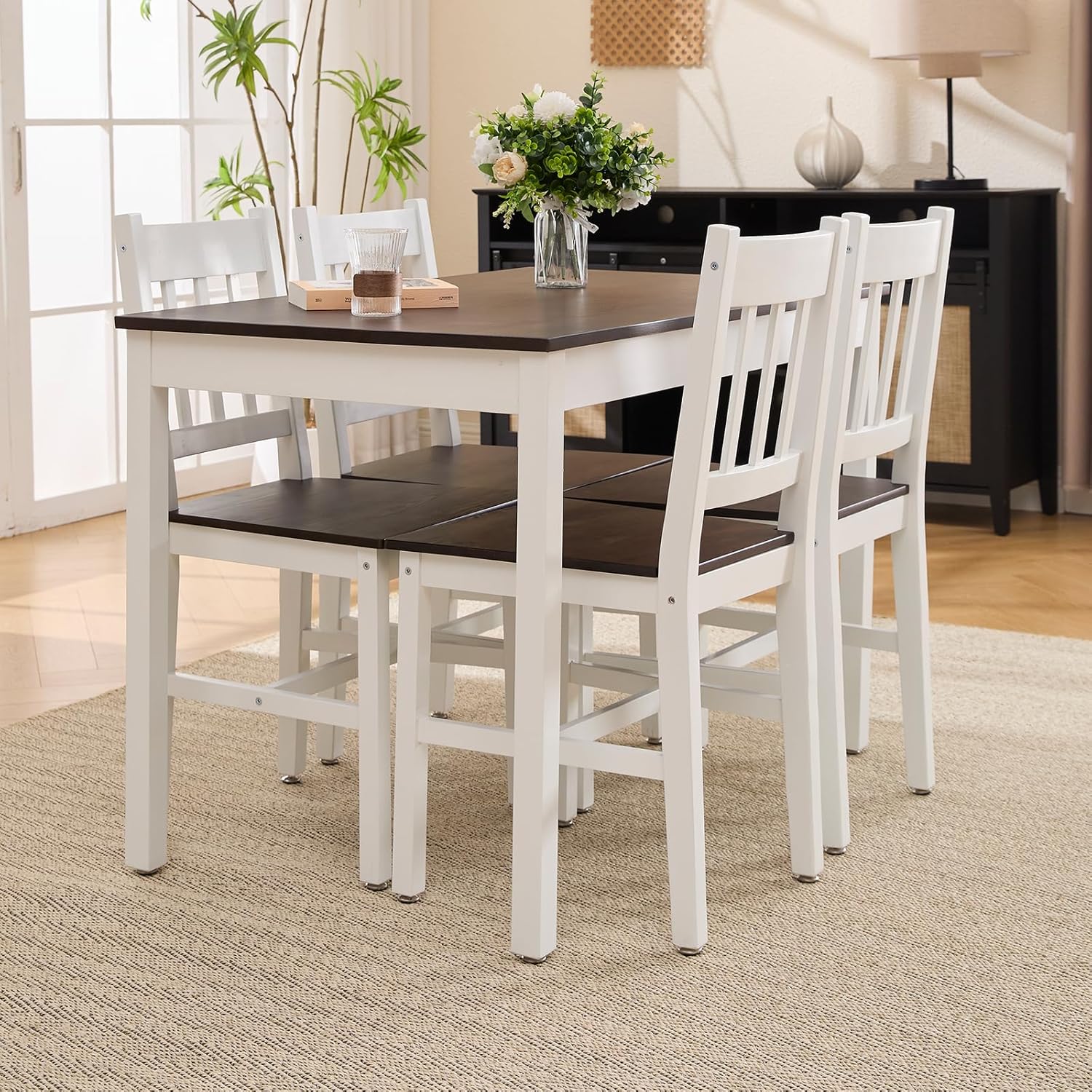 Dining Table Set for 4, 5 - Piece Kitchen Table Set 42.5 Inch Rectangular Dining Table with Chairs Solid Wood Dining Set for Kitchen/Dining Room,Home, Small Space, Apartment, Black - Grand Goldman