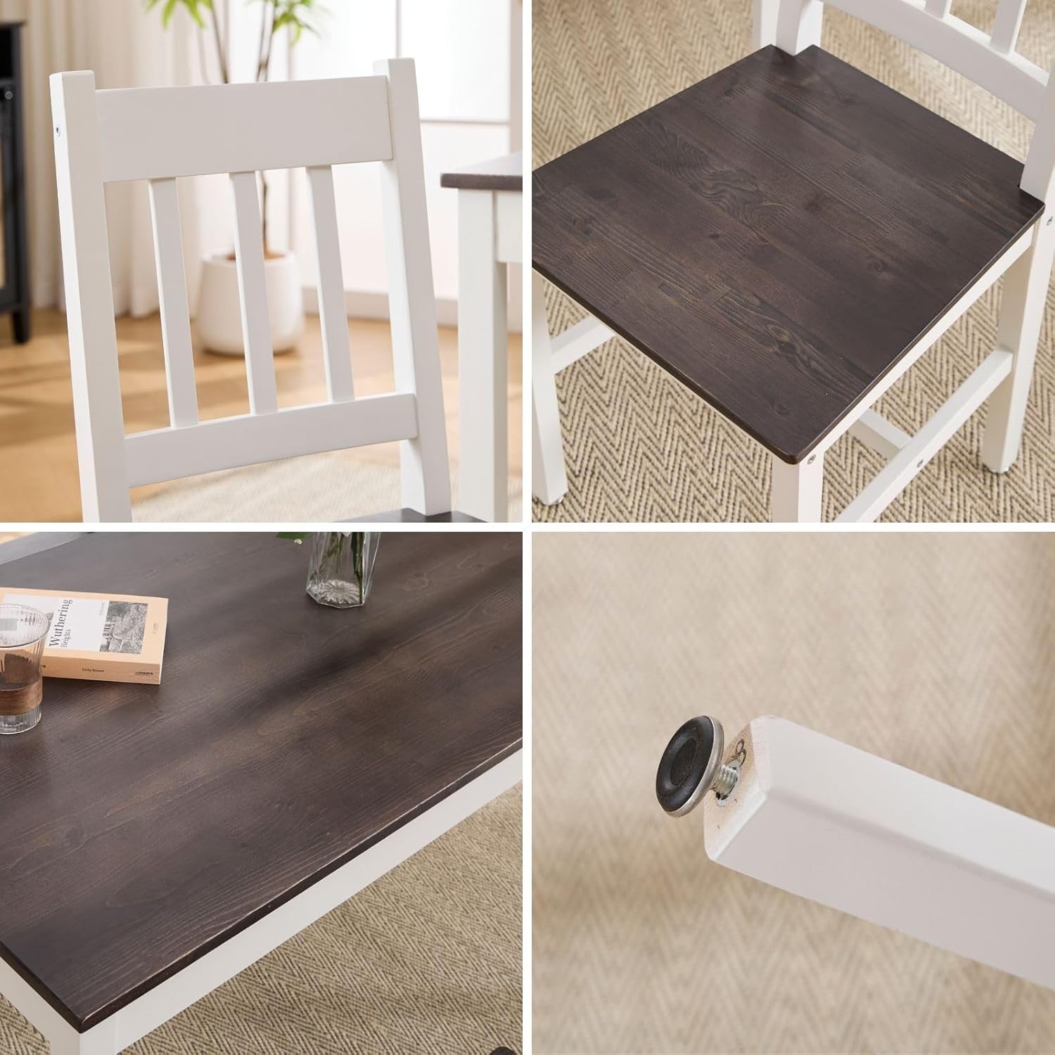 Dining Table Set for 4, 5 - Piece Kitchen Table Set 42.5 Inch Rectangular Dining Table with Chairs Solid Wood Dining Set for Kitchen/Dining Room,Home, Small Space, Apartment, Black - Grand Goldman