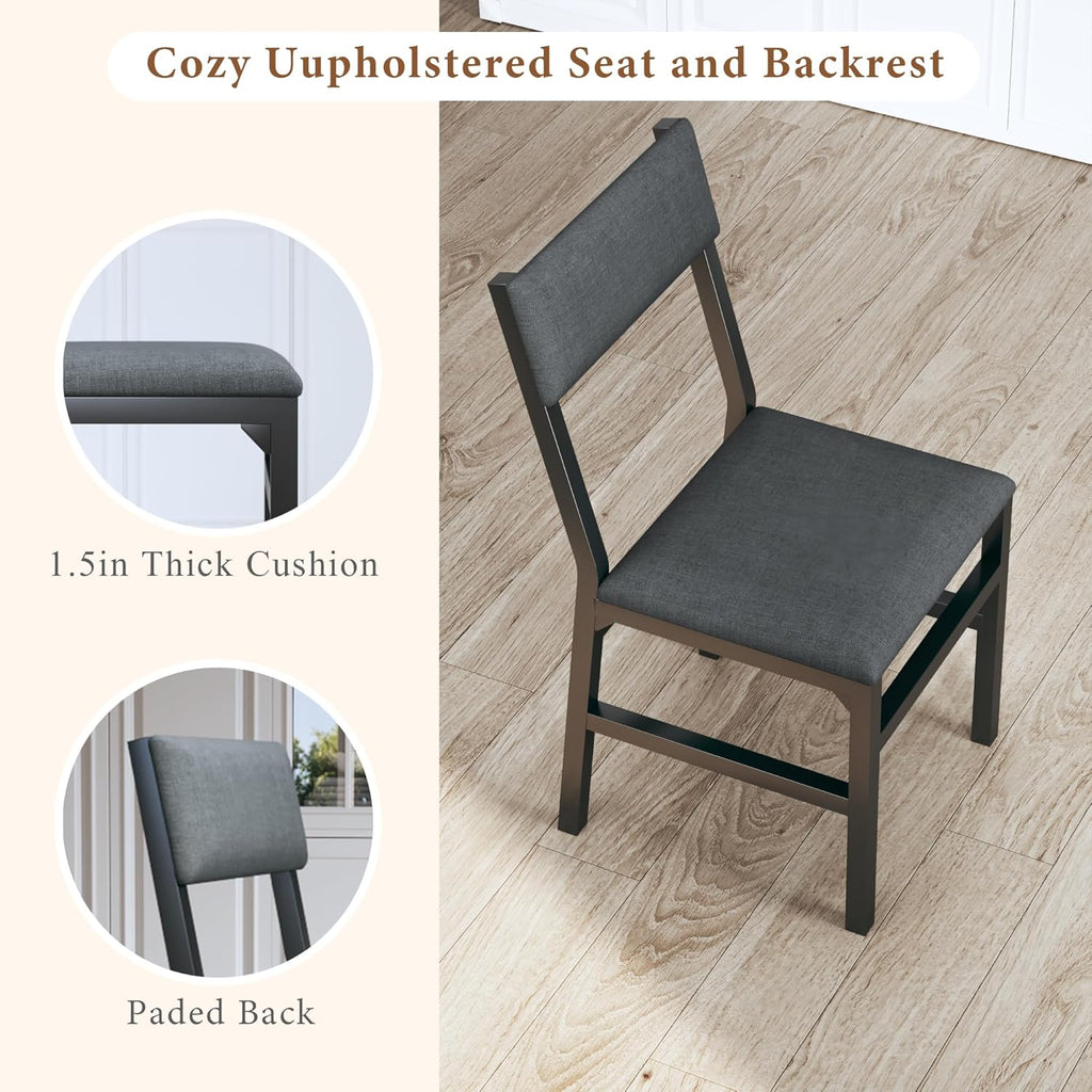 Dining Table Set for 4, Extendable Kitchen Table Cushion Chairs Set of 4, Rectangle Dining Table with Metal Frame & MDF Board, Folding for Small Apartment Saving Space, Black - Grand Goldman