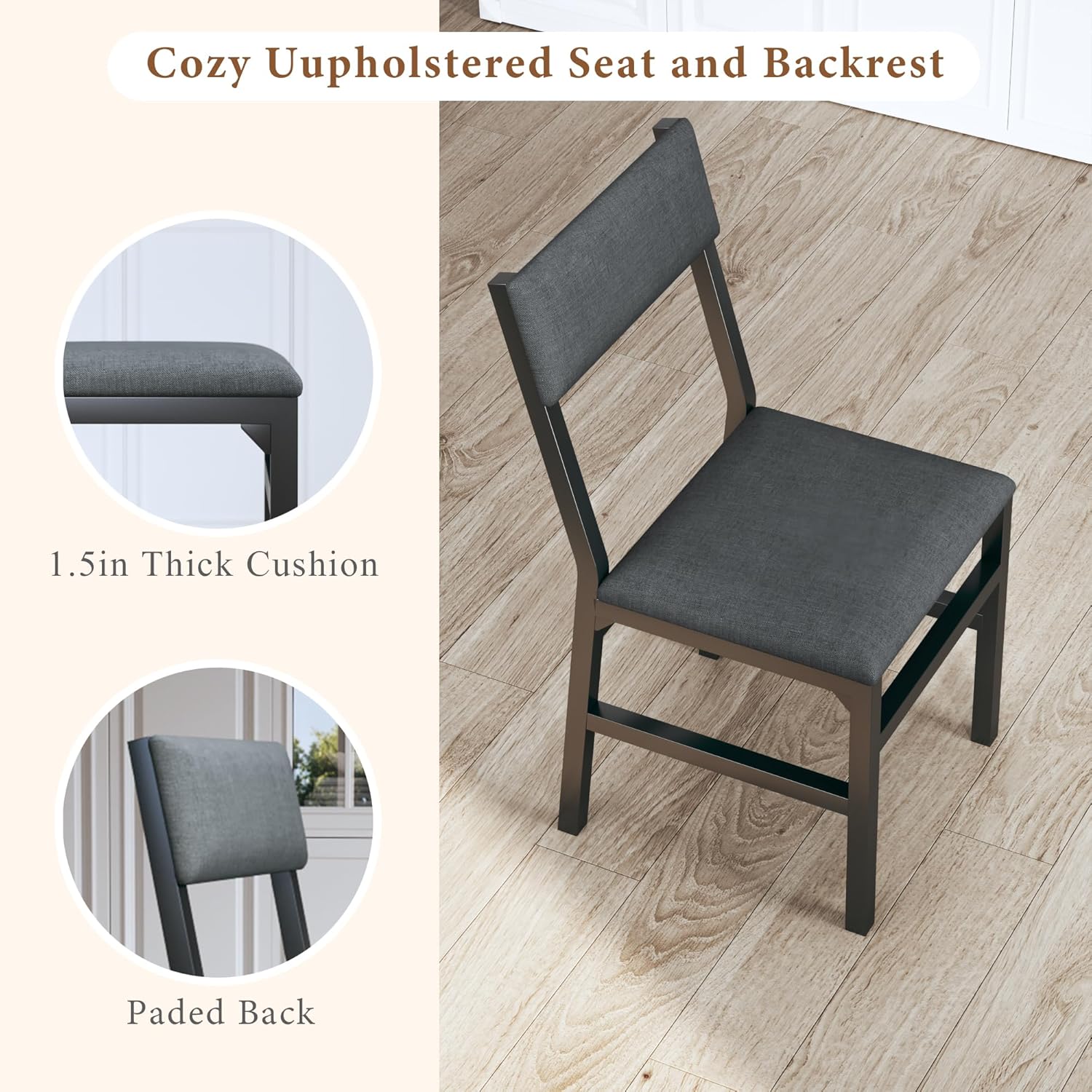 Dining Table Set for 4, Extendable Kitchen Table Cushion Chairs Set of 4, Rectangle Dining Table with Metal Frame & MDF Board, Folding for Small Apartment Saving Space, Black - Grand Goldman