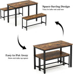 Dining Table Set for 4, Kitchen Room Table Set with 2 Benches, 3-Piece Dining Chairs Set for Breakfast Nook, Grey - Grand Goldman