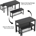 Dining Table Set for 4, Kitchen Room Table Set with 2 Benches, 3-Piece Dining Chairs Set for Breakfast Nook, Grey - Grand Goldman