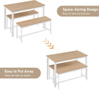 Dining Table Set for 4, Kitchen Room Table Set with 2 Benches, 3-Piece Dining Chairs Set for Breakfast Nook, Grey - Grand Goldman