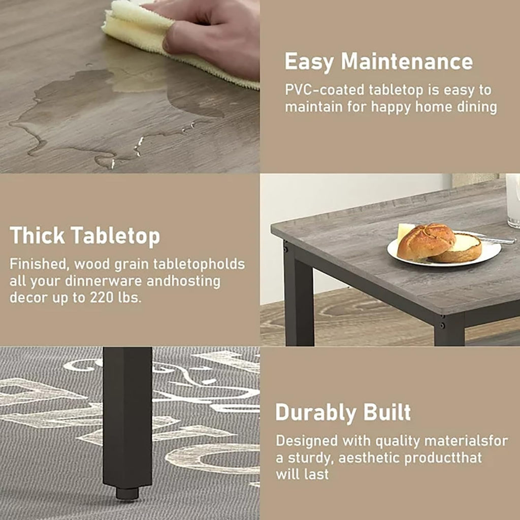 Dining Table Set for 4, Kitchen Room Table Set with 2 Benches, 3-Piece Dining Chairs Set for Breakfast Nook, Grey - Grand Goldman