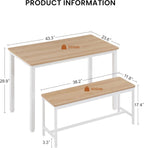 Dining Table Set for 4, Kitchen Room Table Set with 2 Benches, 3-Piece Dining Chairs Set for Breakfast Nook, Grey - Grand Goldman